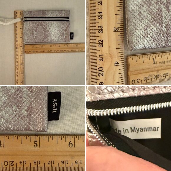 Ipsy Snakeskin Zip Change Purse Small Pouch Credit Card Holder Silver Chain Clip - Picture 8 of 8